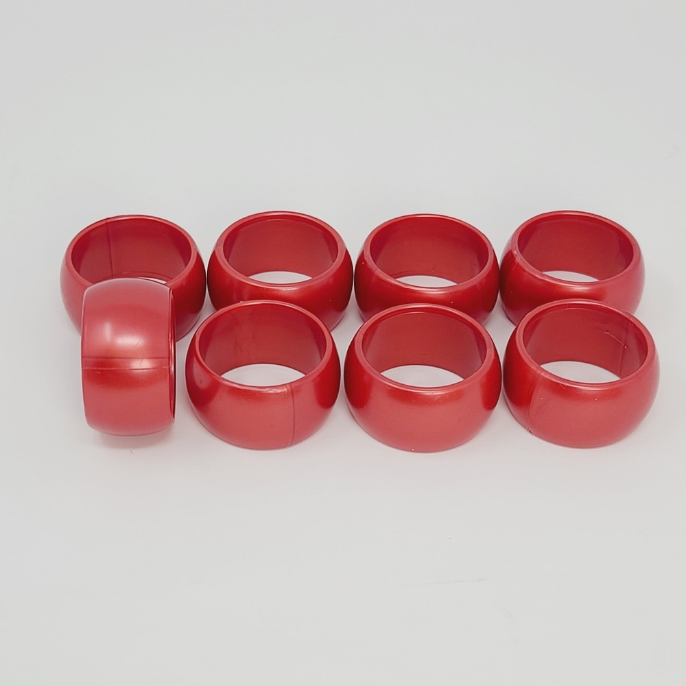Vintage Lucite Napkin Rings Set of 8 Red Acrylic 1970s Retro Table Decor 1.75x1"